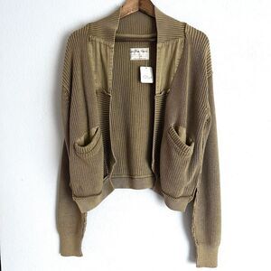Free People Olive Ribbed Open-Front Cardigan